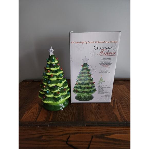 Christmas Is Forever Ceramic Green Light Up Christmas Tree (7.5 In/Multicolor) - Picture 1 of 5